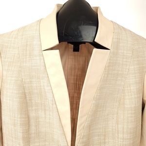 DANIER ITALIAN LEATHER/Tweed Jacket Stand Collar Faux Welt Pockets Cream Sz XS